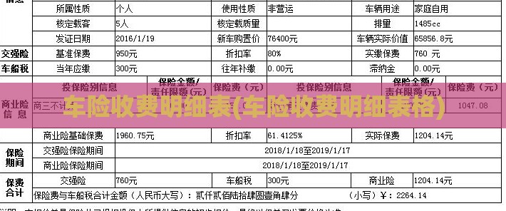 车险收费明细表(车险收费明细表格)