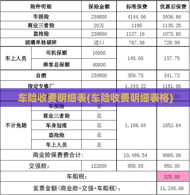 车险收费明细表(车险收费明细表格) 车险收费明细表(车险收费明细表格)