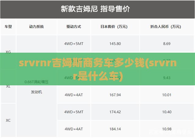 srvrnr吉姆斯商务车多少钱(srvrnr是什么车)